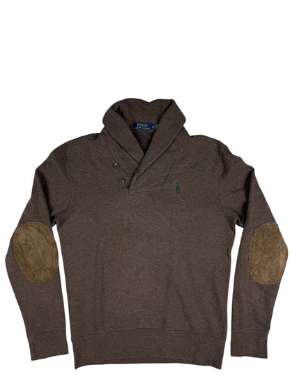Polo Ralph Lauren Brown Shawl Collar Elbow Patch Jumper Small