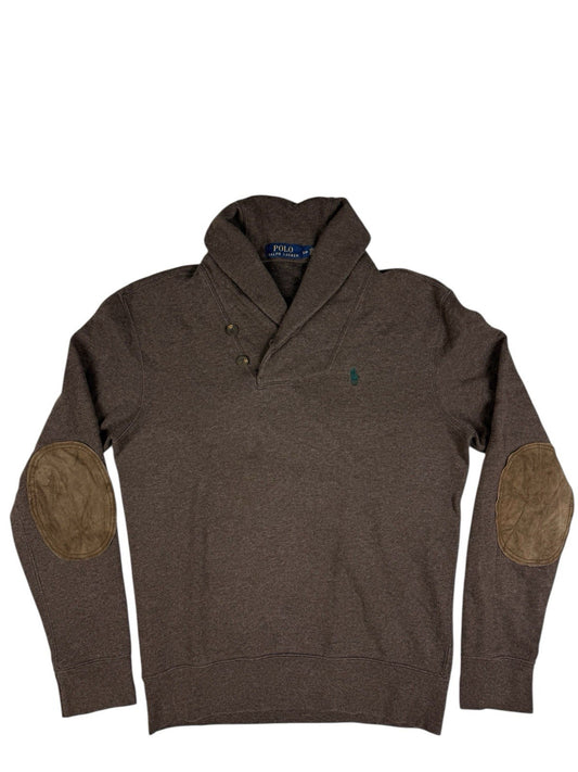 Polo Ralph Lauren Brown Shawl Collar Elbow Patch Jumper Small