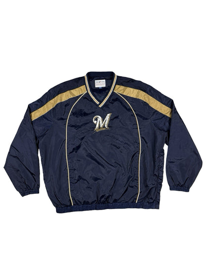 MLB Milwaukee Brewers Blue Pullover Windbreaker Jumper Jacket 2XL