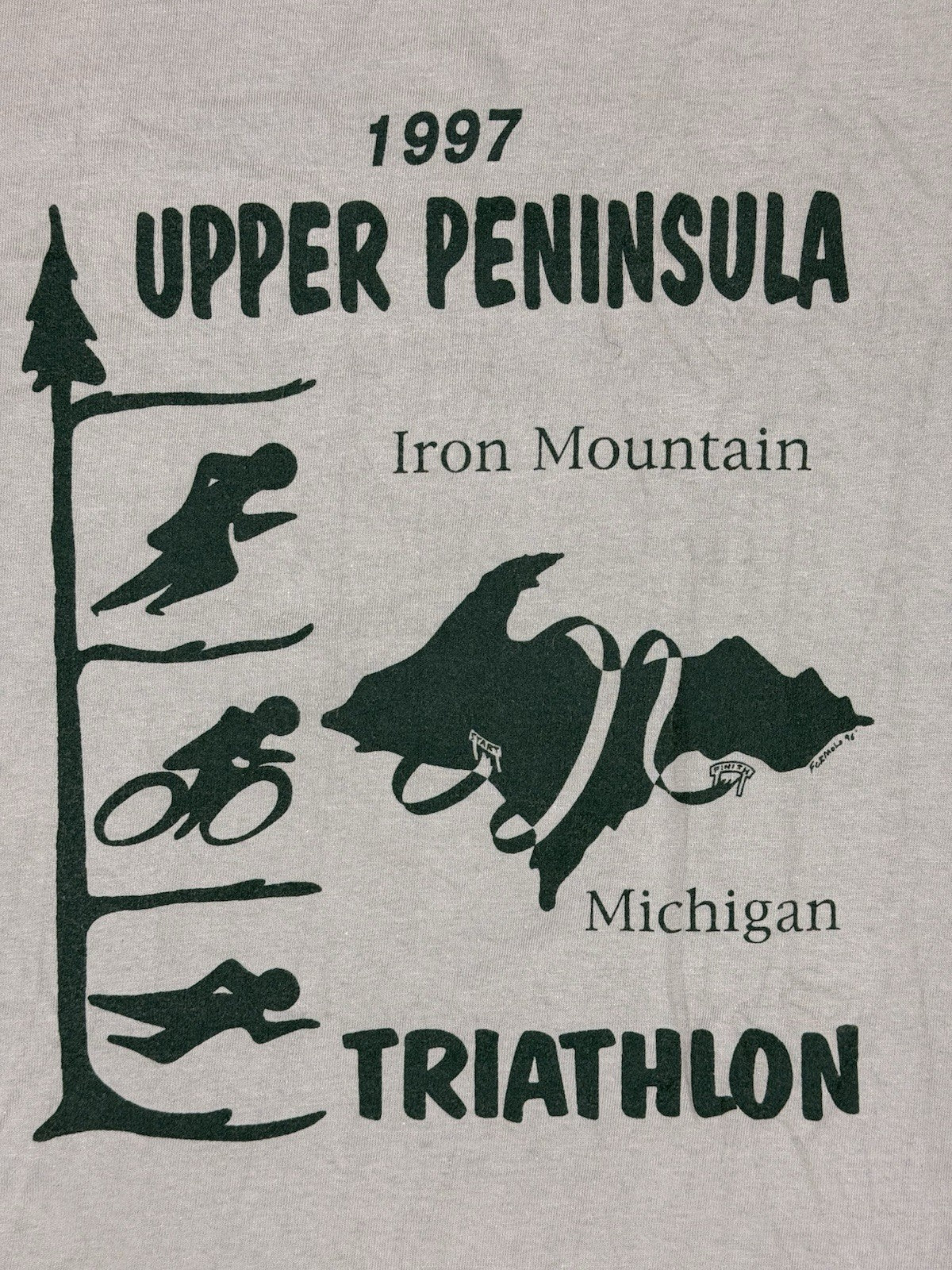 Vintage Green Cotton Michigan Triathlon '97 Americana Top XL