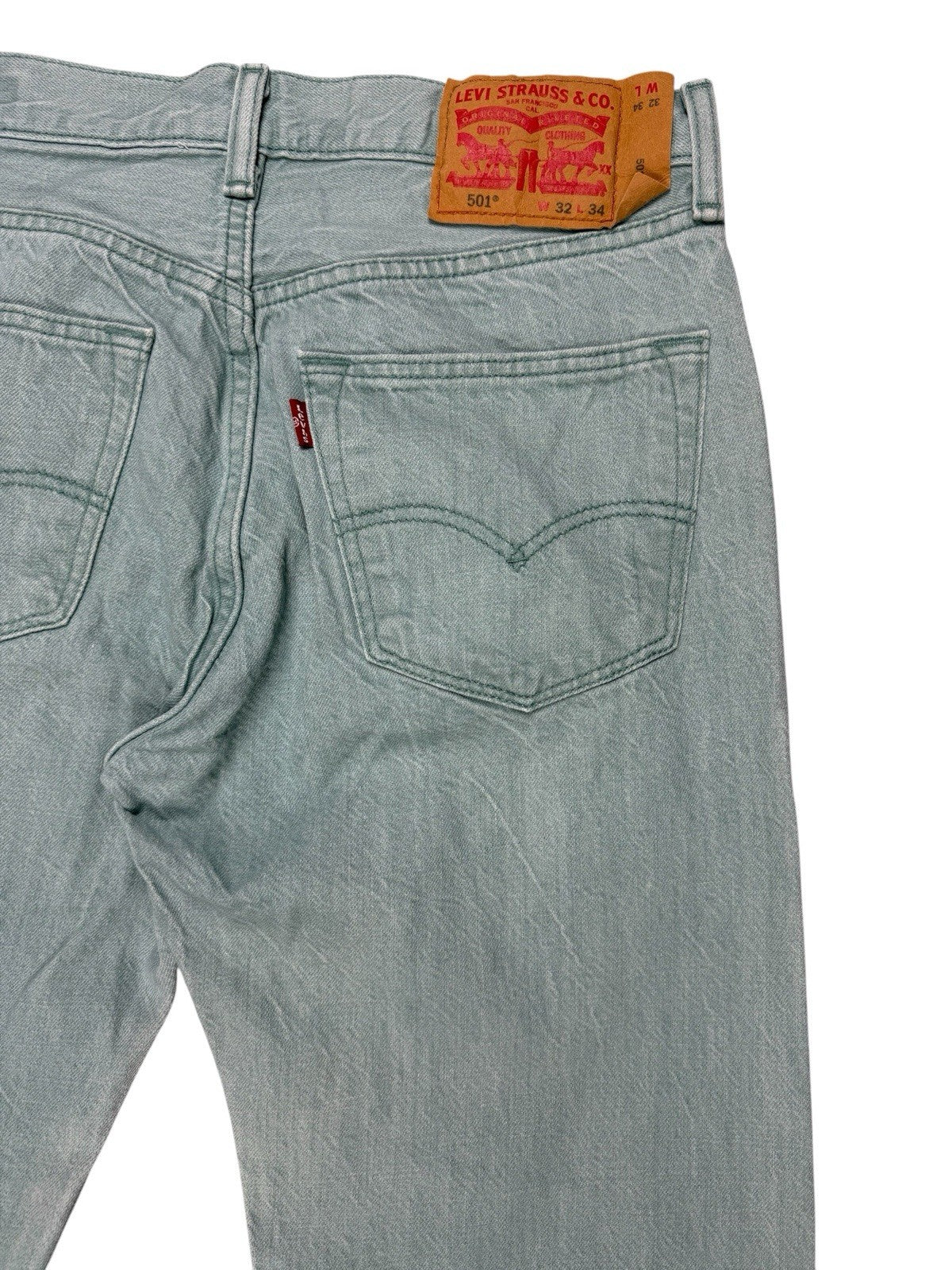 Levi's 501 Green White Oak Cone Denim Straight Leg Jeans 32W 31L