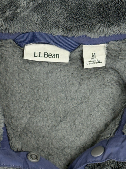 LL Bean Grey Hi-Pile Fleece Snap Jumper Medium