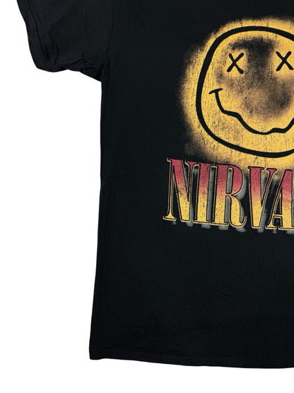 Nirvana Smiley Face Black Graphic Band Top Large
