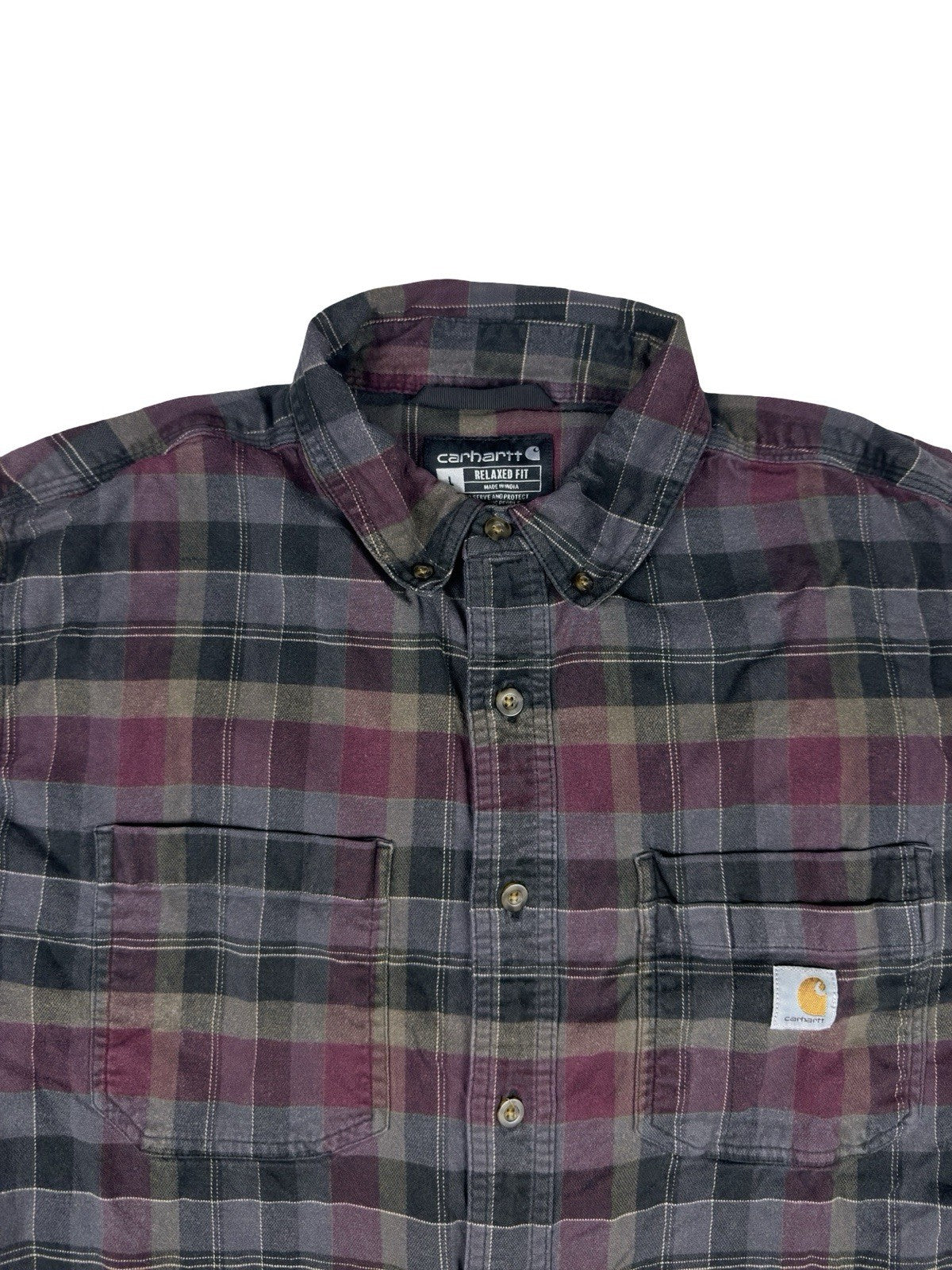 Carhartt Rugged Flex Relaxed Fit Purple Plaid Flannel Shirt Large