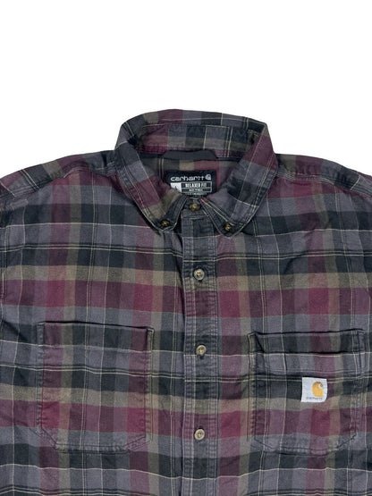 Carhartt Rugged Flex Relaxed Fit Purple Plaid Flannel Shirt Large