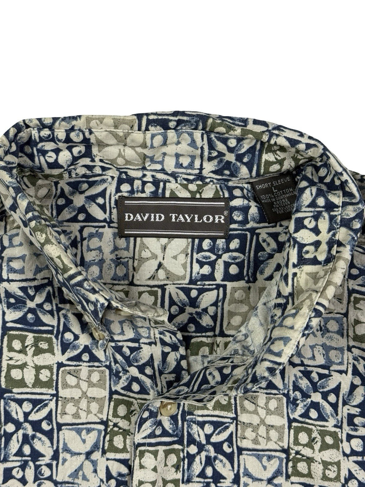 David Taylor Retro Multicolour Floral Pattern Short Sleeve Cotton Shirt Large