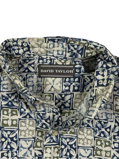 David Taylor Retro Multicolour Floral Pattern Short Sleeve Cotton Shirt Large