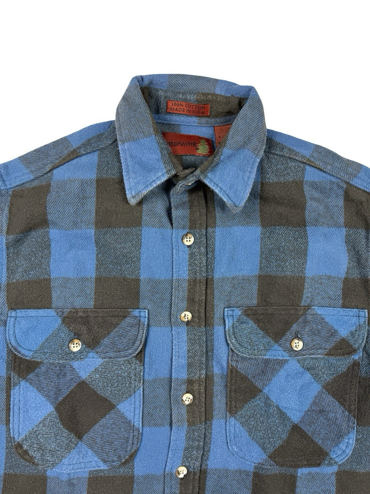 Fieldmaster Vintage Faded Blue Plaid Cotton Lumberjack Grunge Shirt Medium USA