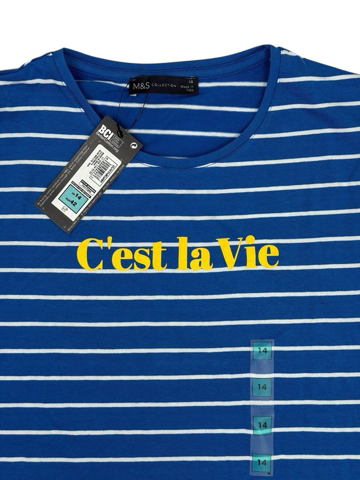 BNWT M&S Blue Stripe C'est la Vie Cotton Blend Top
