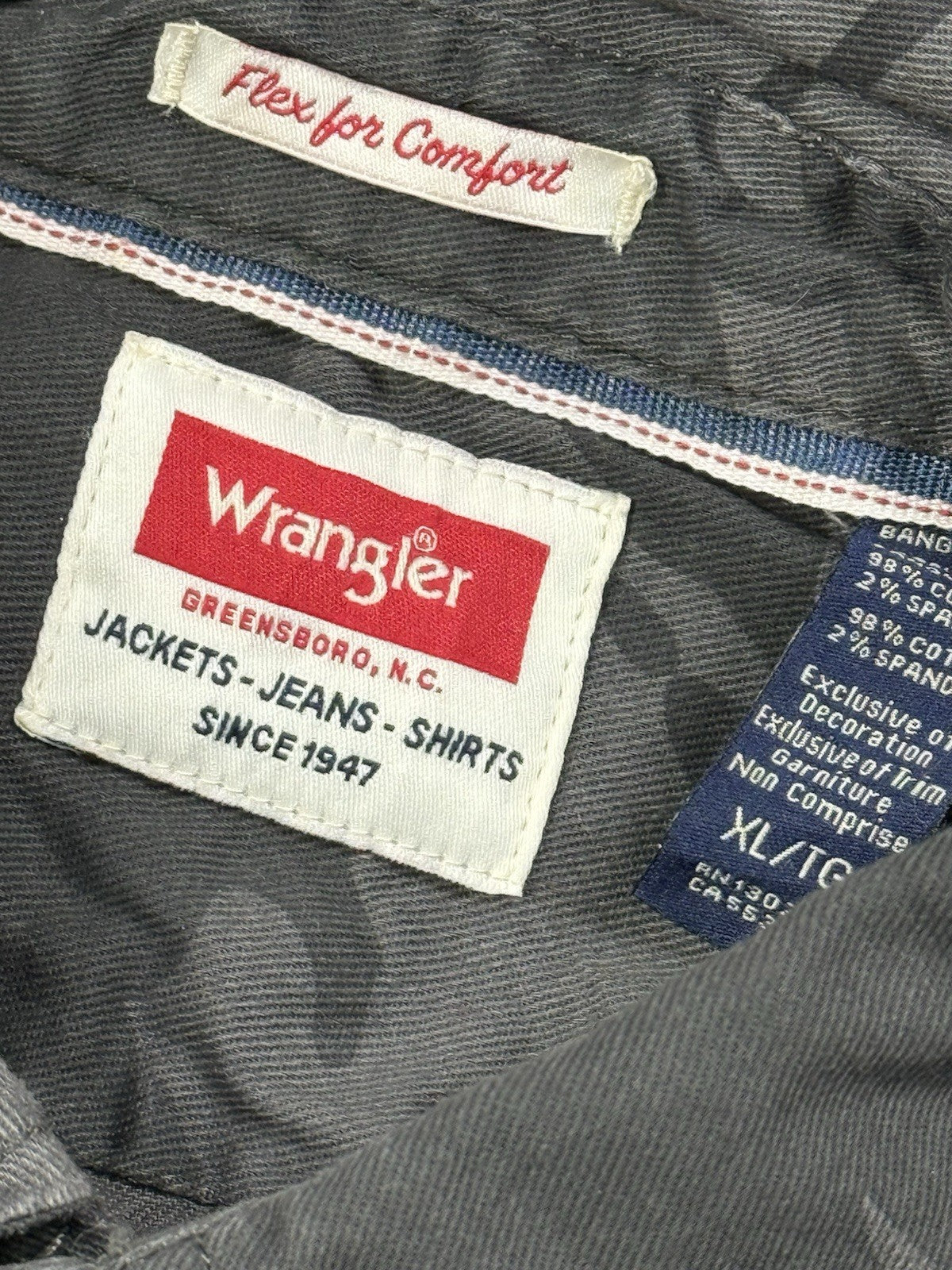 Wrangler Grey Camo Flex Comfort Denim Button Shirt XL