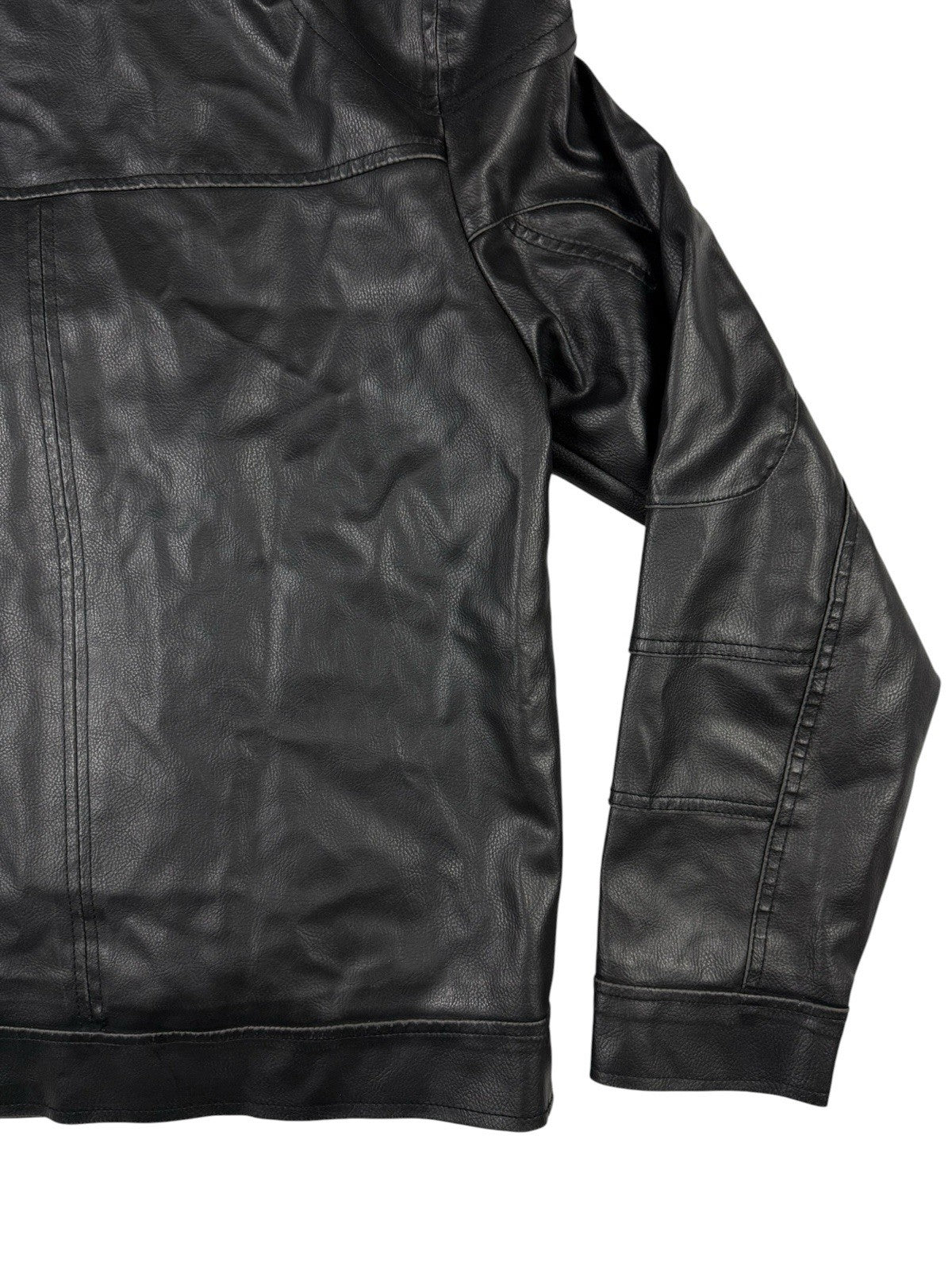 GUESS Retro Y2K Black Faux Leather Zip Out Hooded Jacket Size Small