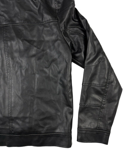GUESS Retro Y2K Black Faux Leather Zip Out Hooded Jacket Size Small