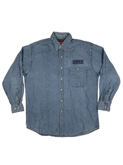 Wrangler Hero Retro Blue Denim Long Sleeve Cotton Work Shirt Medium