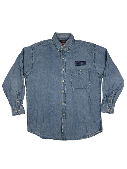 Wrangler Hero Retro Blue Denim Long Sleeve Cotton Work Shirt Medium