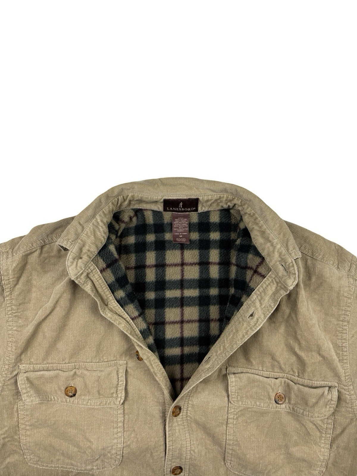 Lanesboro Beige Fleece Lined Corduroy Button Up Jacket Medium