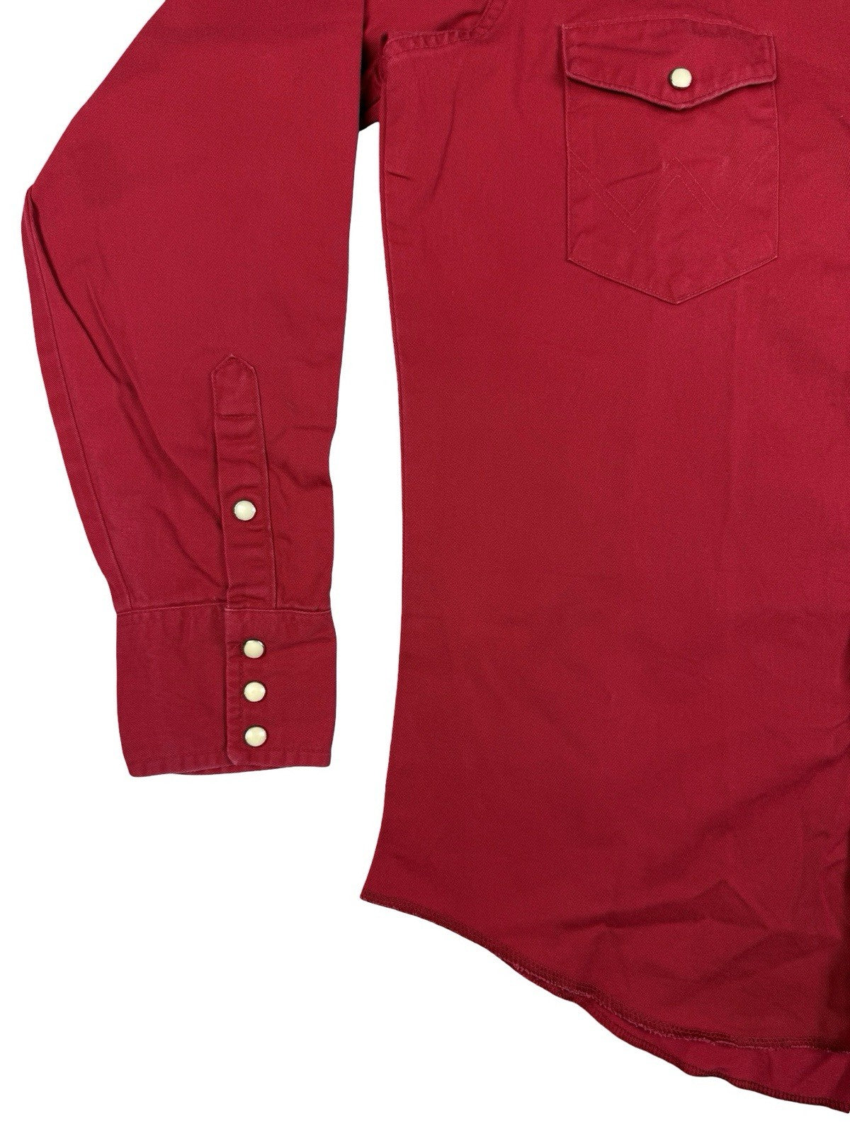 Wrangler Vintage 90s Red Pearl Snap Cowboy Shirt Large Long Tails Made in USA