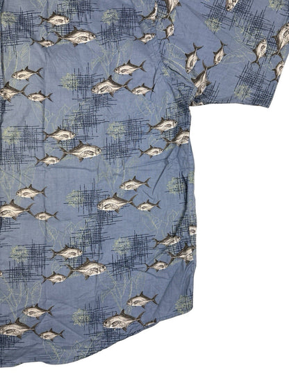 Puritan Retro Blue Hawaiian Fish Holiday Shirt 2XL