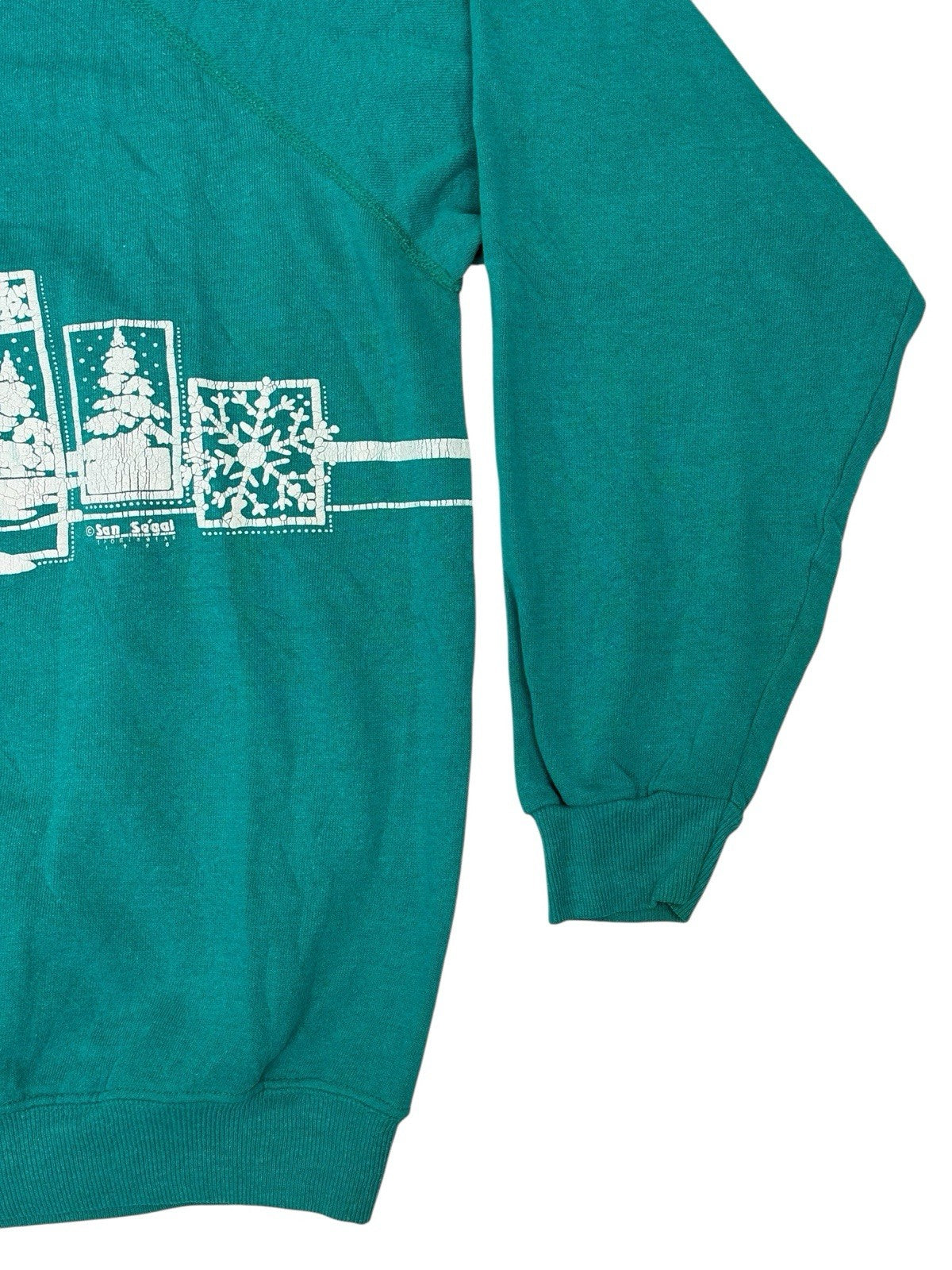 Vintage Green Printed Christmas Graphic Jumper XL