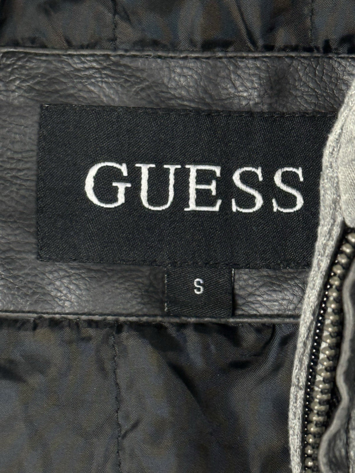 GUESS Retro Y2K Black Faux Leather Zip Out Hooded Jacket Size Small