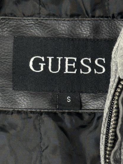 GUESS Retro Y2K Black Faux Leather Zip Out Hooded Jacket Size Small