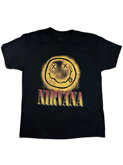 Nirvana Smiley Face Black Graphic Band Top Large