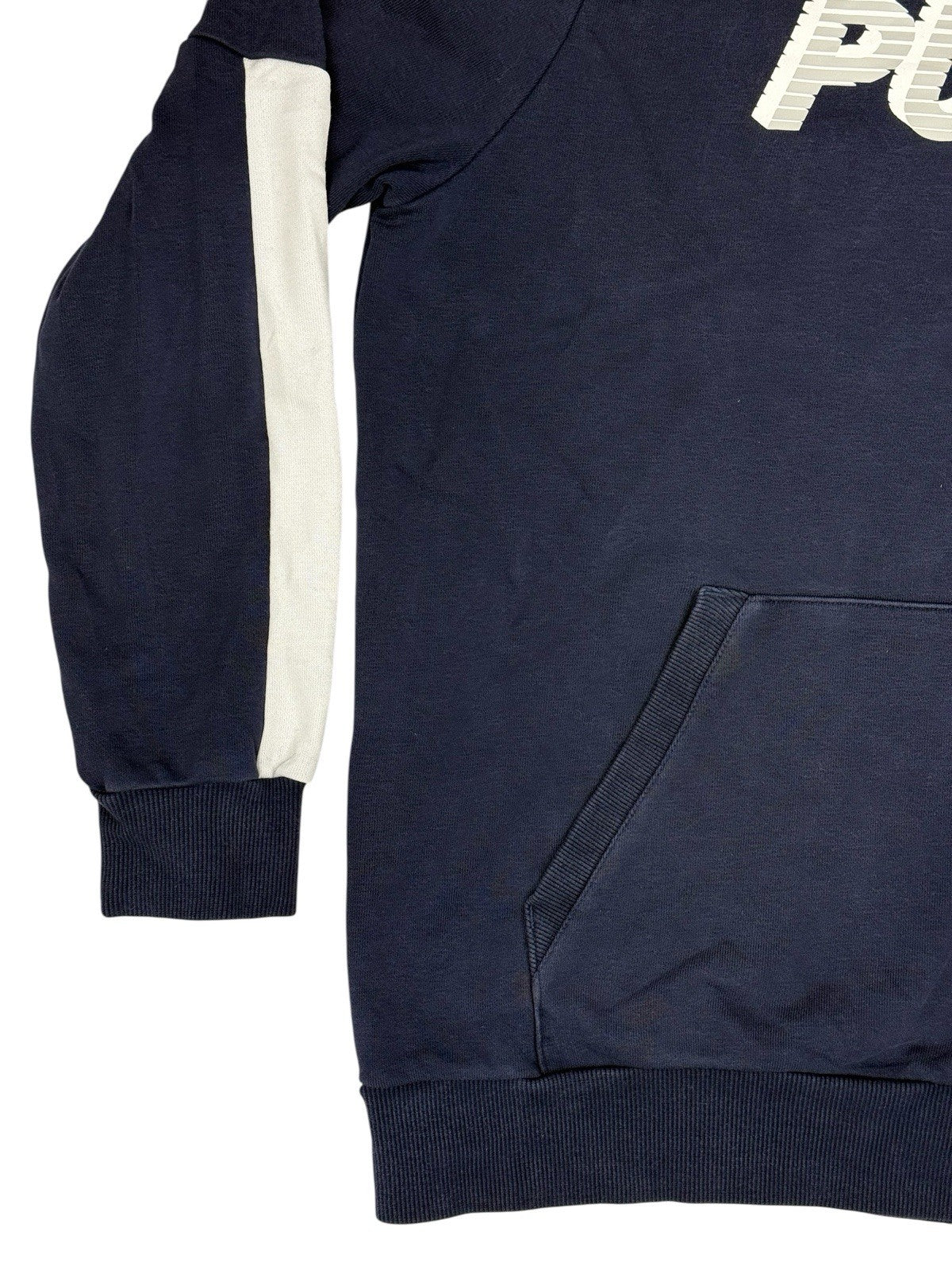 Puma Blue Colourblock Print Spellout Logo Hoodie Sweatshirt Medium