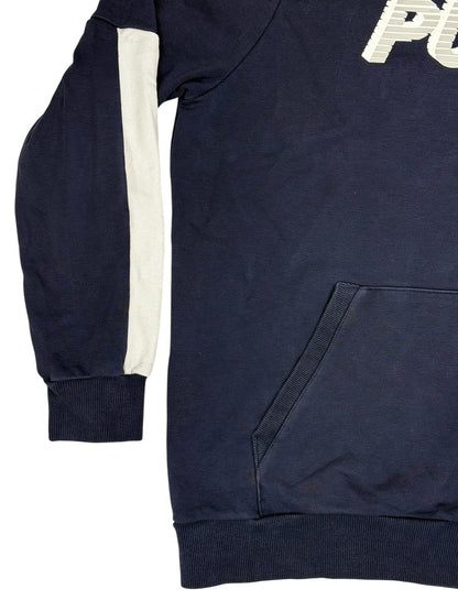Puma Blue Colourblock Print Spellout Logo Hoodie Sweatshirt Medium