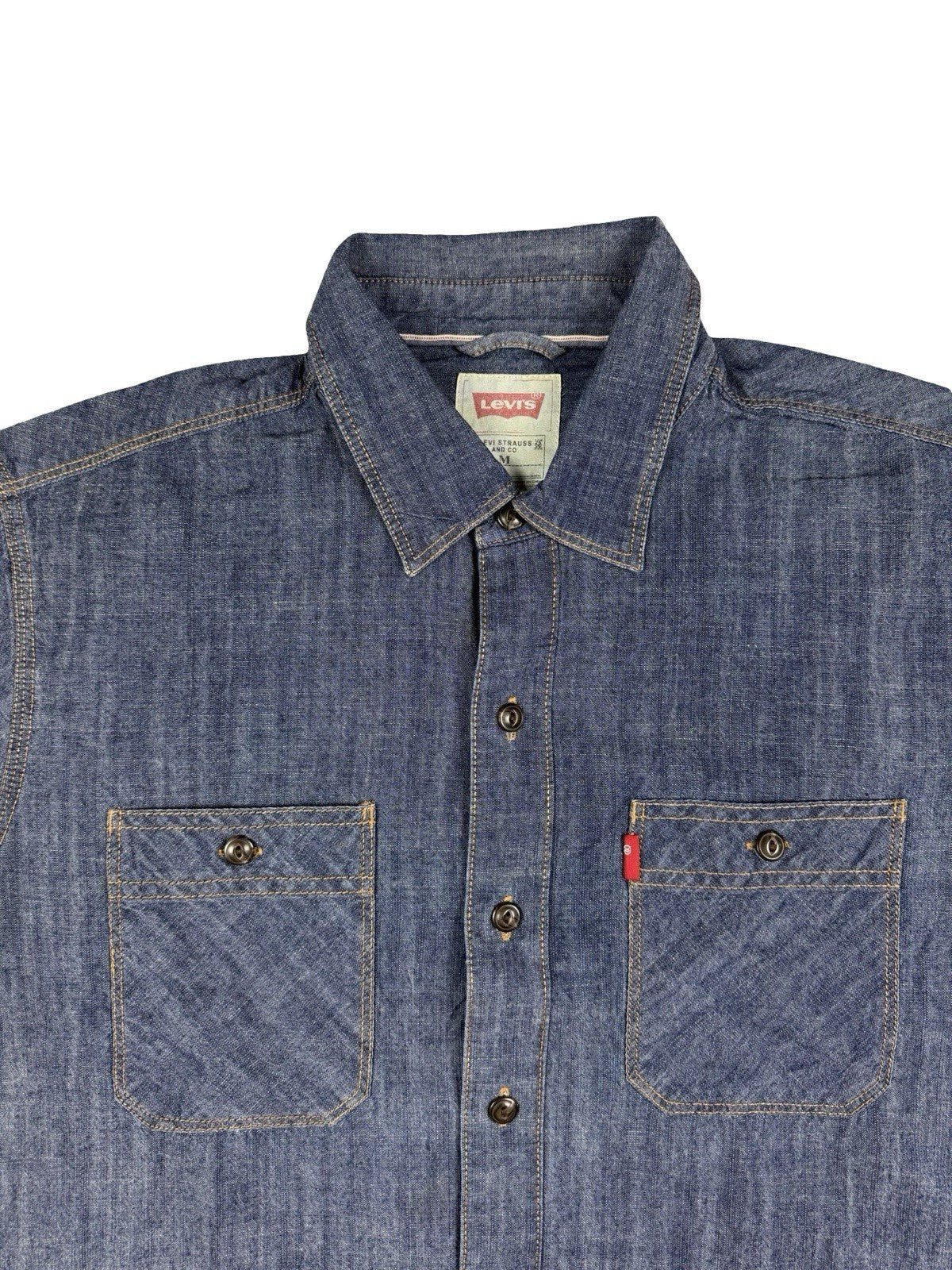 Levi's Blue Cotton Short Sleeve Chambray Shirt Medium