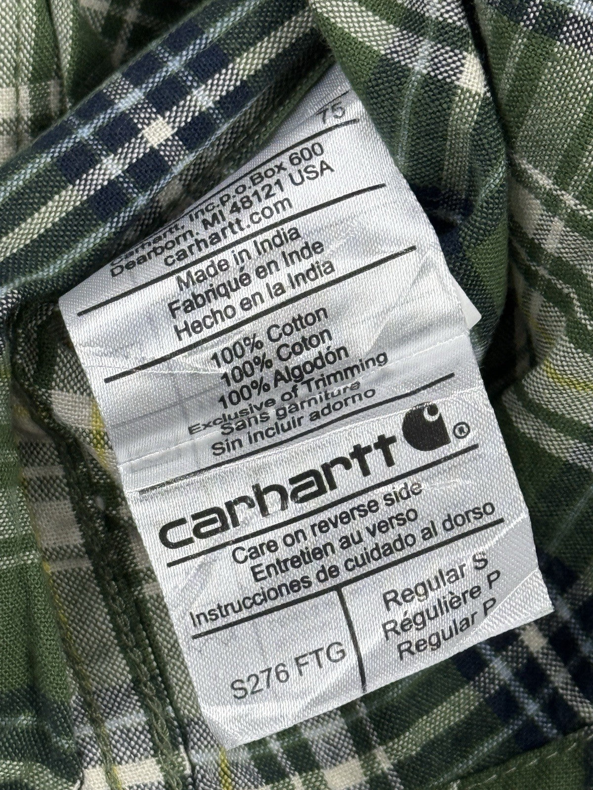 Carhartt Green Plaid Cotton Short Sleeve Flannel Shirt Small