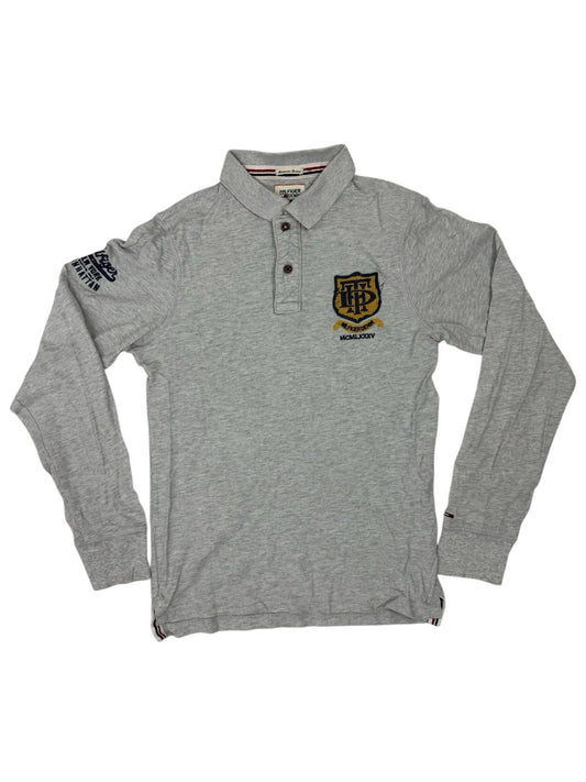 Tommy Hilfiger Grey Long Sleeve Embroidered Polo Top Medium