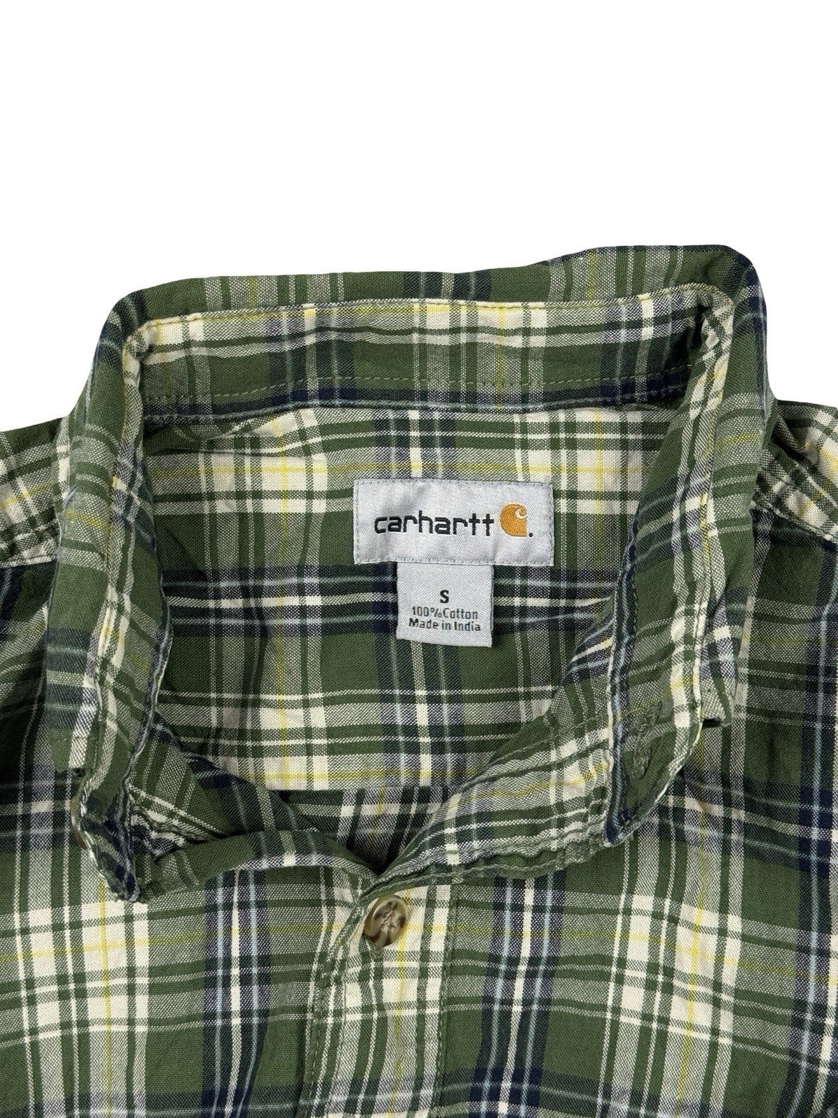 Carhartt Green Plaid Cotton Short Sleeve Flannel Shirt Small