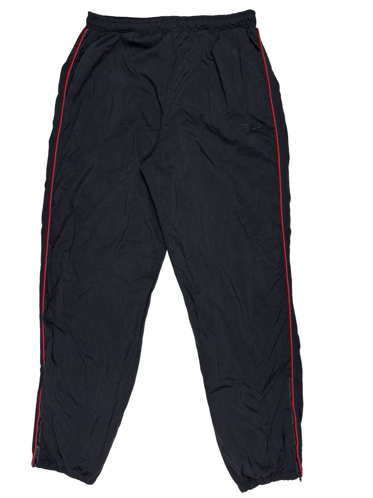 Fila Retro Black Lined Nylon Tracksuit Bottom Trousers XL