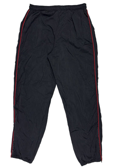 Fila Retro Black Lined Nylon Tracksuit Bottom Trousers XL
