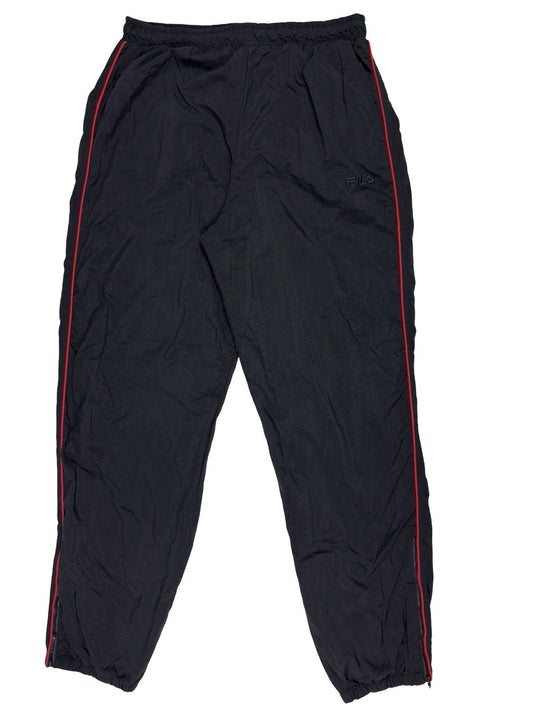 Fila Retro Black Lined Nylon Tracksuit Bottom Trousers XL