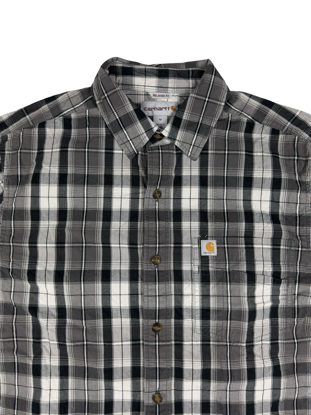 Carhartt Essential Relaxed Fit Grey Plaid Short Sleeve Shirt Medium