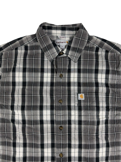 Carhartt Essential Relaxed Fit Grey Plaid Short Sleeve Shirt Medium