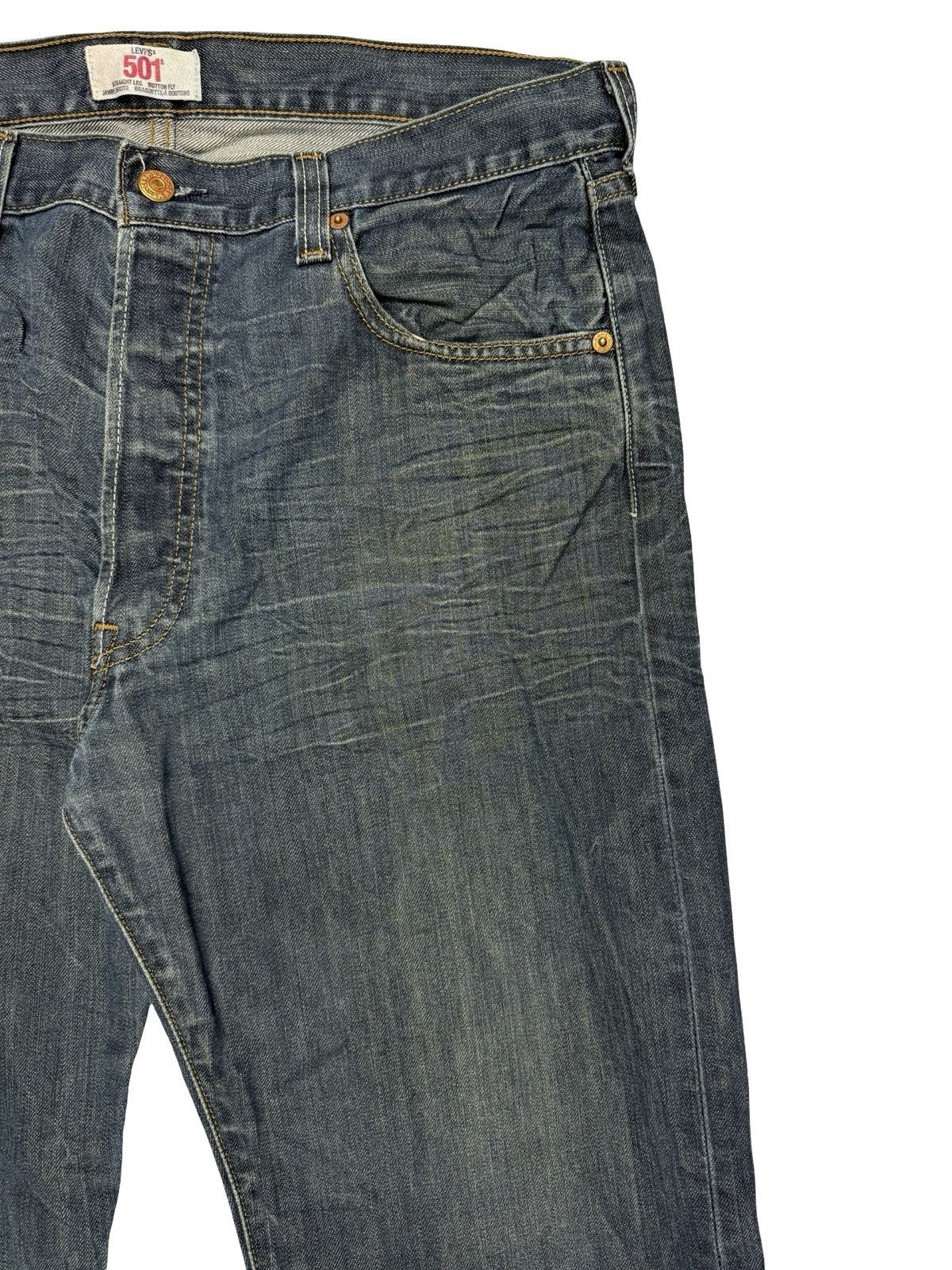 Levi's 501 Blue Straight Leg Button Fly Denim Jeans 36W 32L