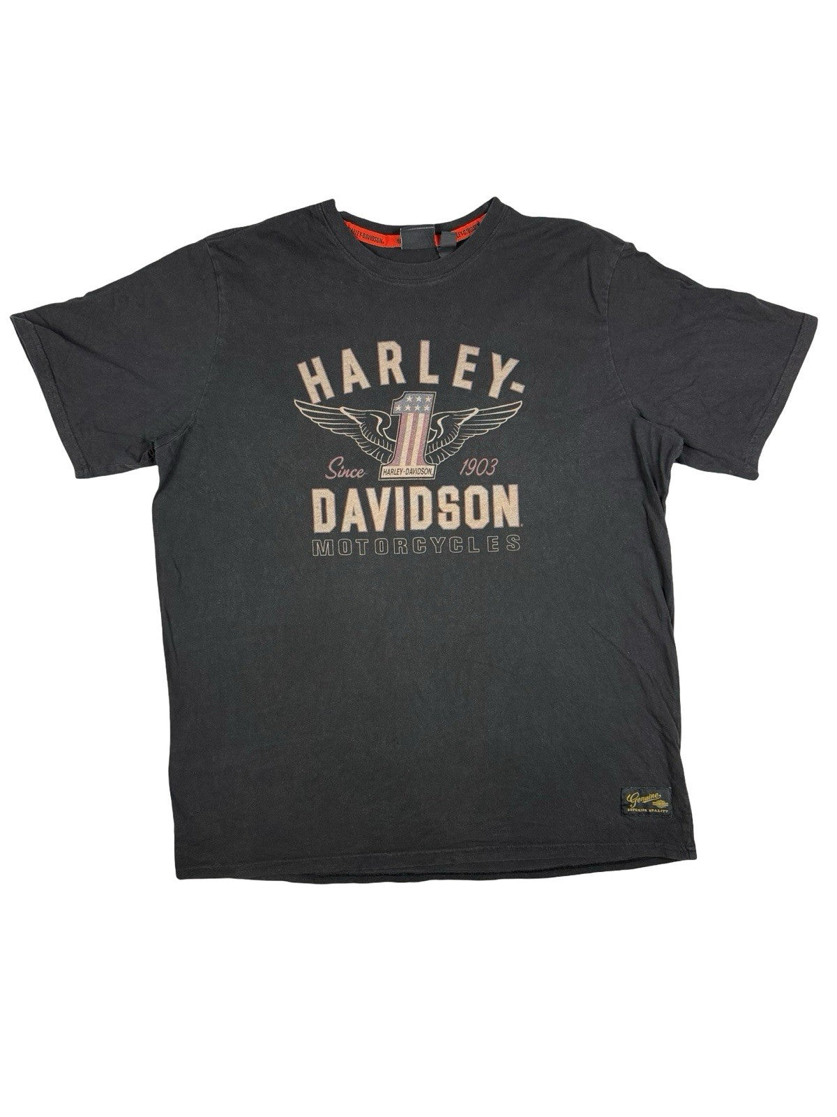 Harley Davidson Black Motorcycle Flag Print Cotton Top XL