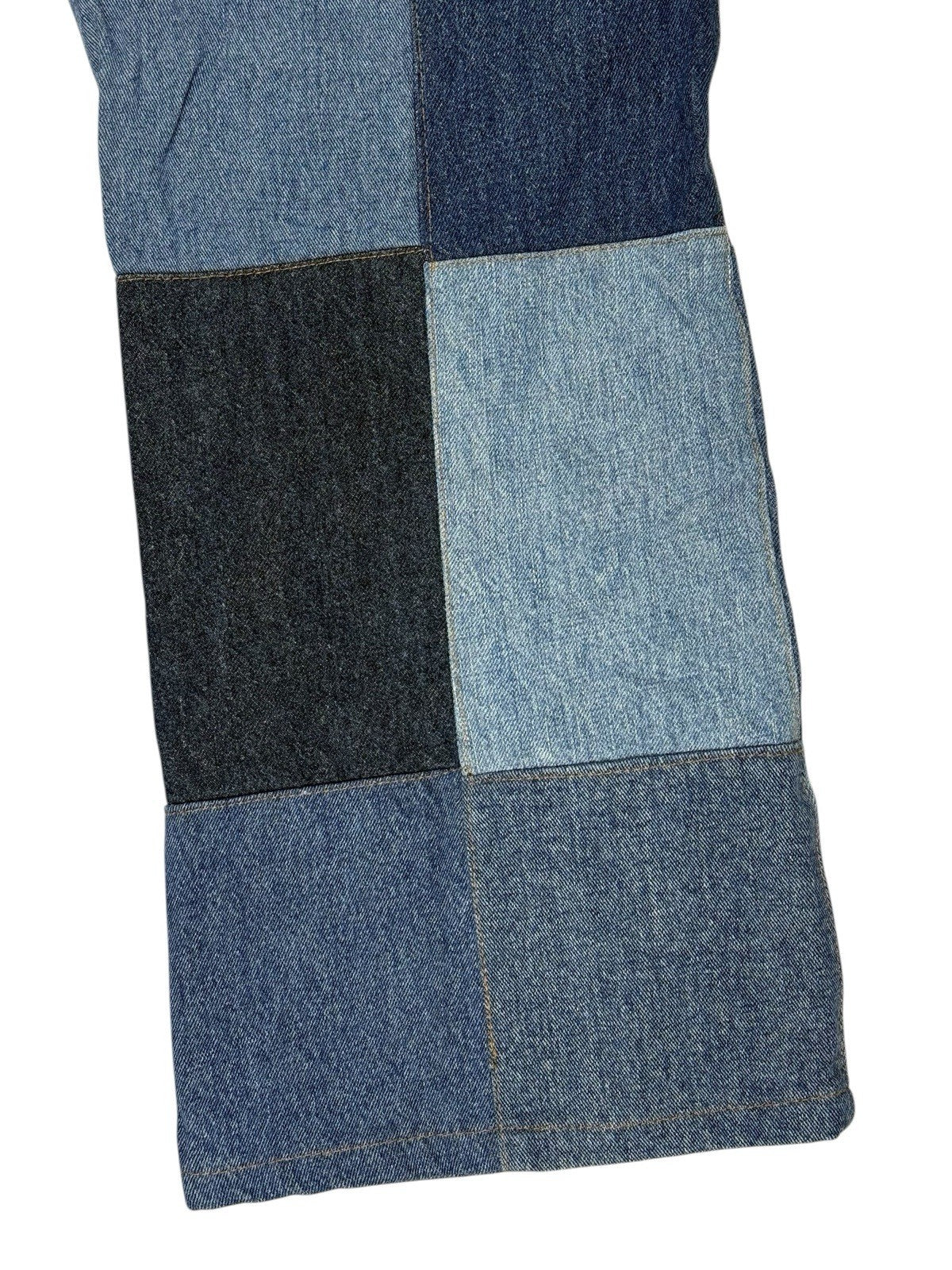Unique Retro Patchwork Blue Denim Jeans 26W 28L Loose Fit