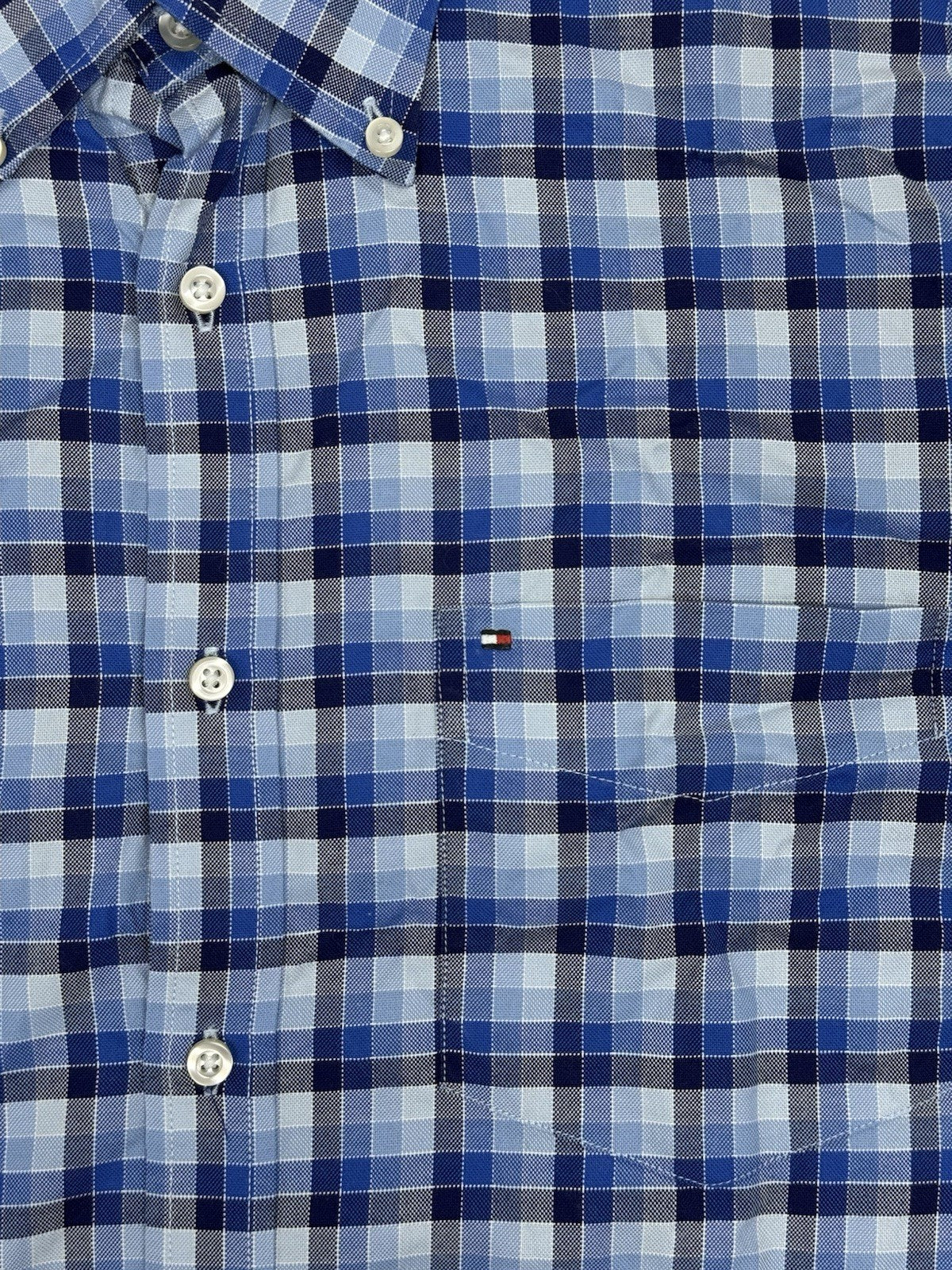 Tommy Hilfiger Blue Plaid Collared Shirt Medium