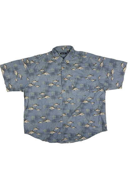 Puritan Retro Blue Hawaiian Fish Holiday Shirt 2XL