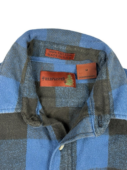 Fieldmaster Vintage Faded Blue Plaid Cotton Lumberjack Grunge Shirt Medium USA