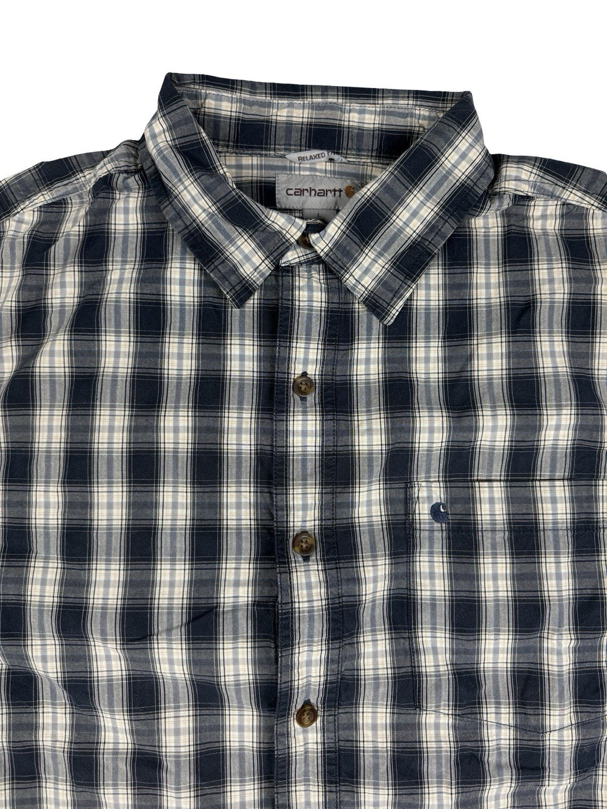 Carhartt Relaxed Fit Blue Plaid Short Sleeve Button Shirt Large