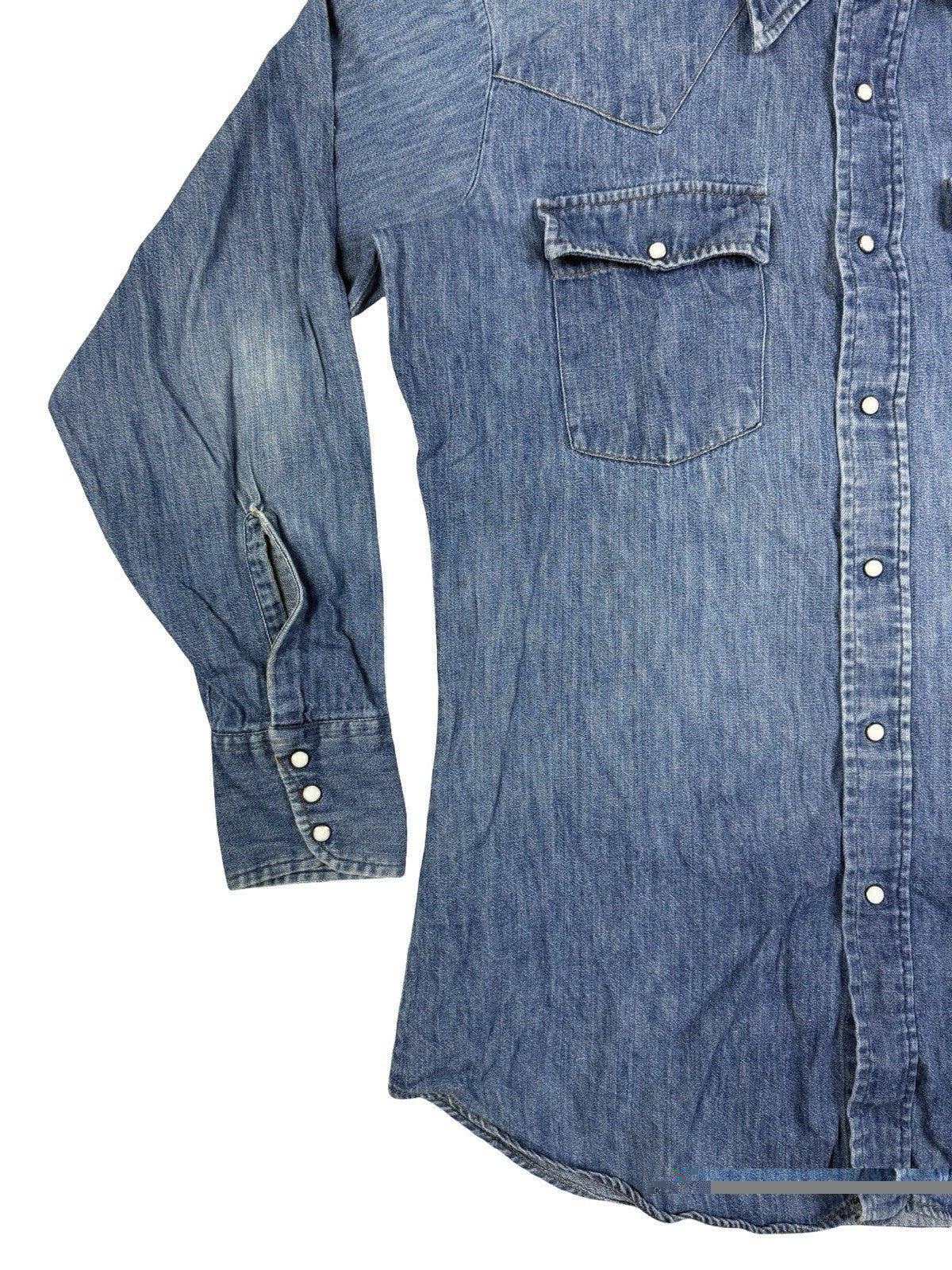 Levi's Vintage 70s Orange Tab Blue Chambray Pearl Snap Western Work Shirt Medium
