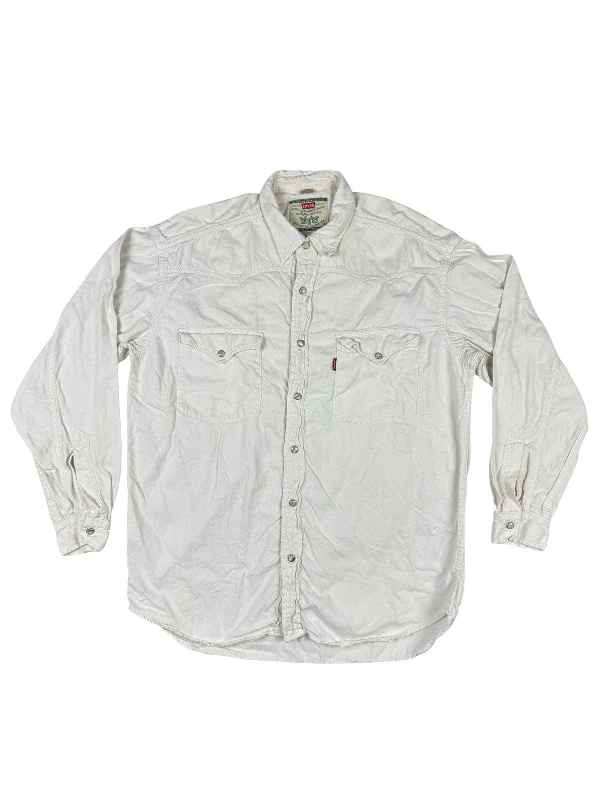 Levi's Vintage Pearl Snap White Western Long Sleeve Button Shirt Medium