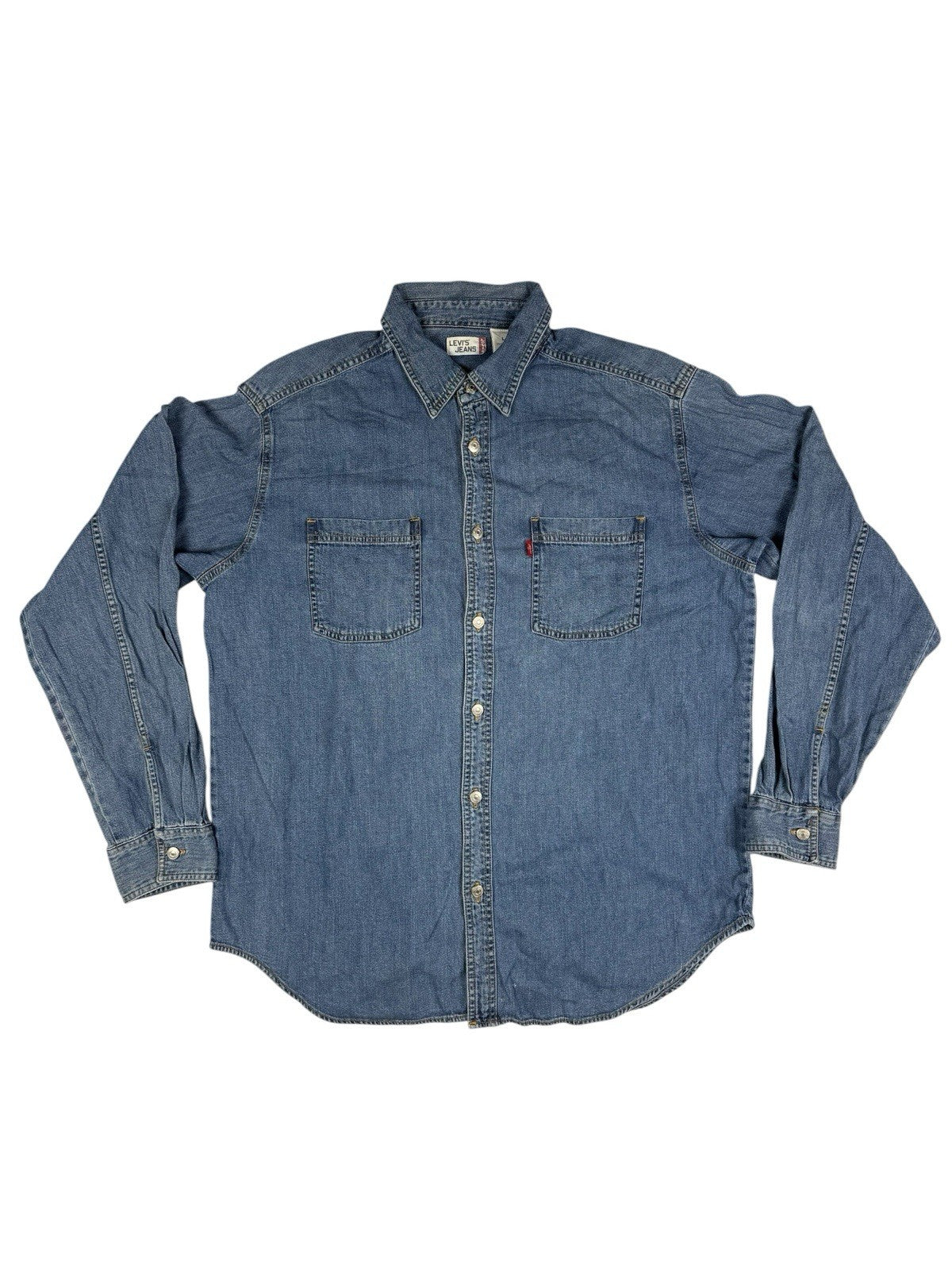 Levi's Blue Cotton Denim Button Up Shirt Large