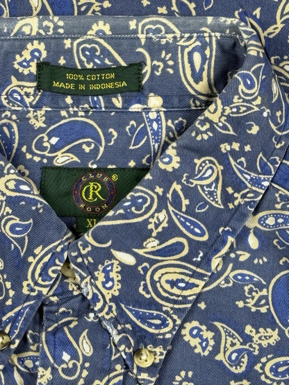 Club Room Retro Blue Cotton Paisley Shirt XL
