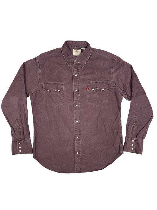 Levi's Vintage 00's Pearl Snap Purple Faded Corduroy Cowboy Western Shirt Medium