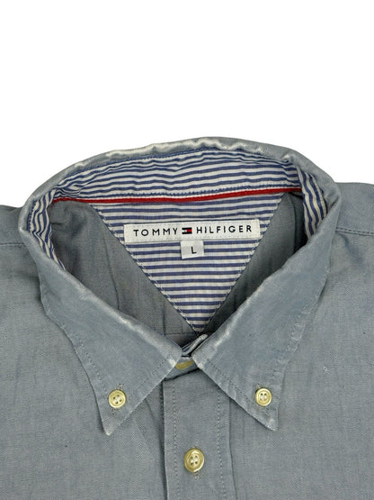 Tommy Hilfiger Retro Blue Collared Shirt Large