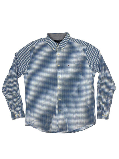 Tommy Hilfiger Blue Check Classic Fit Collared Shirt Large